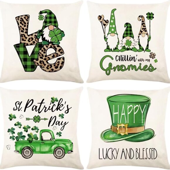 St Patrick's Day Pillow Covers 18x18 4Pcs - St Patricks Day Decorations for Home - Picture 1 of 6